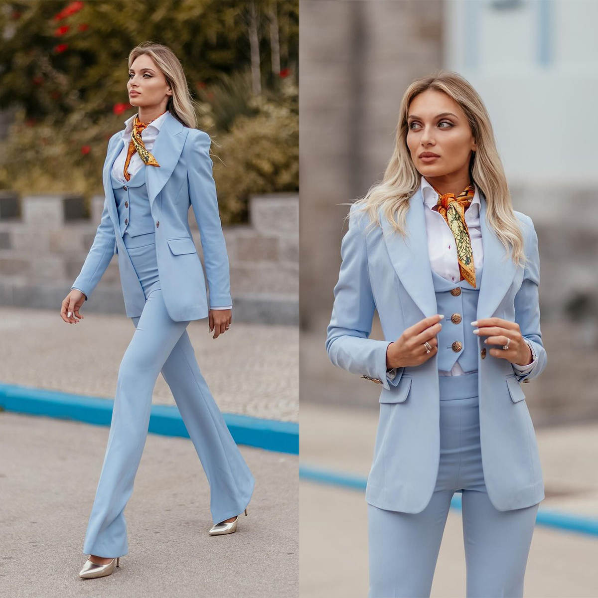 Women'S Formal Jackets To Wear With Dresses - Completo Formale da Donna Blu Cielo