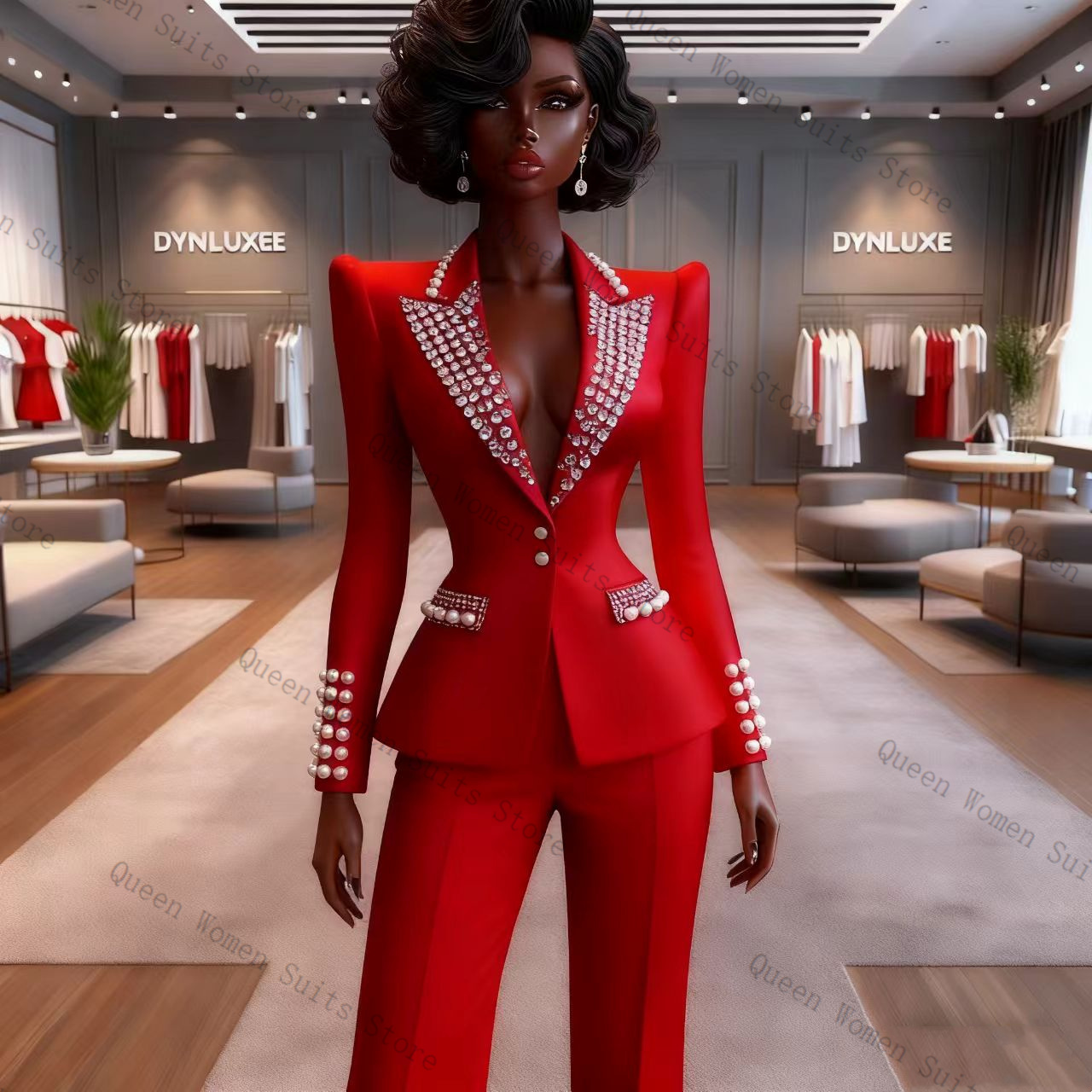 Women'S Red Formal Wear - Completo da Donna con Perle Rosse,