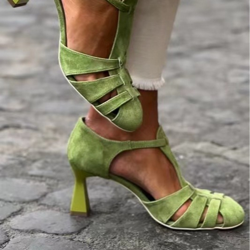 Kitten Heel Women - Sandali da donna verdi in camoscio