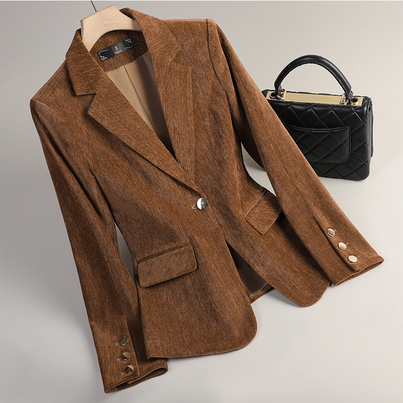 Women Formal Wear Coat - Blazer in Velluto Giallo Oro per