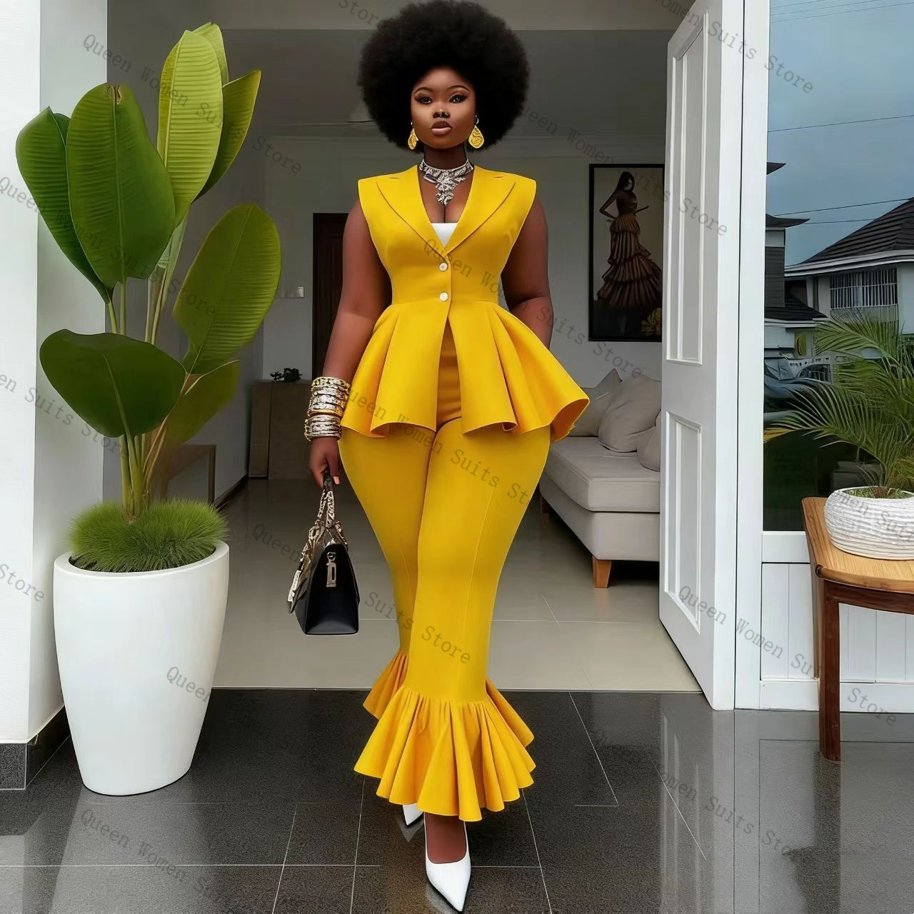 Women Formal Wear Coat - Completo Giallo da Donna 2 Pezzi: