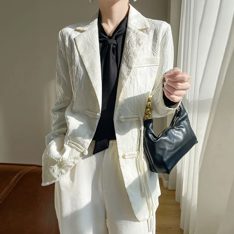 Women Formal Wear Coat - Giacca blazer bianca testurizzata da donna