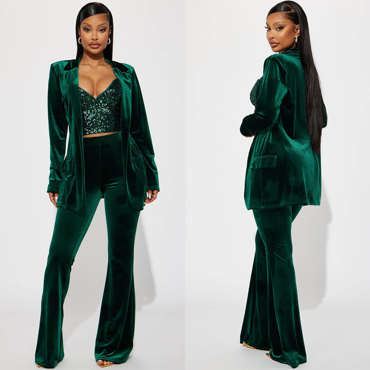 Women'S Formal Jackets To Wear With Dresses - Completo da donna in velluto verde,