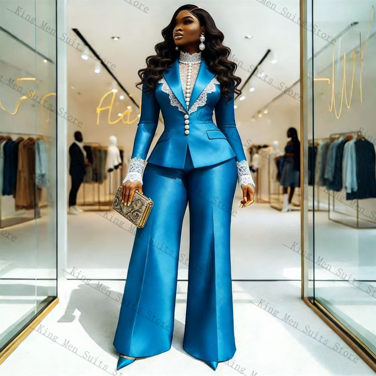 Completo da Donna in Raso Blu  - Women Formal Wear Coat recensione e prezzo